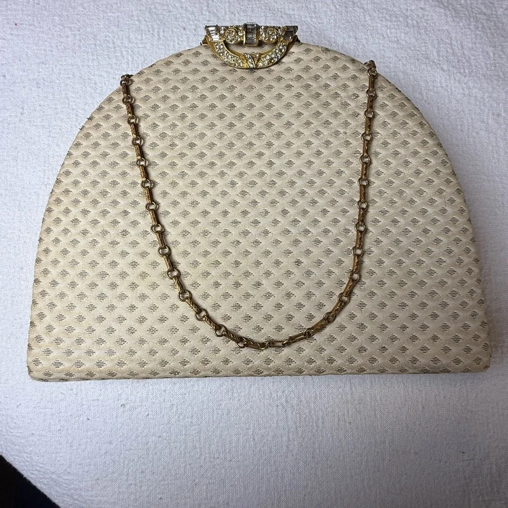 Old Hollywood Glam VTG Frame Handbag Luxury Statement Purse Rhinestone Clasp